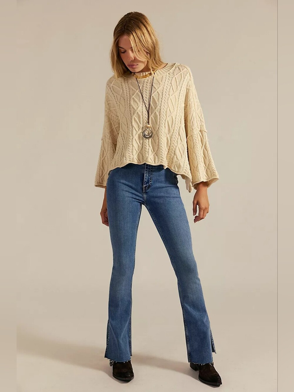 We The Free Free People Level Up Slit Slim Flare Jeans Blue – Size 26 (Petite)